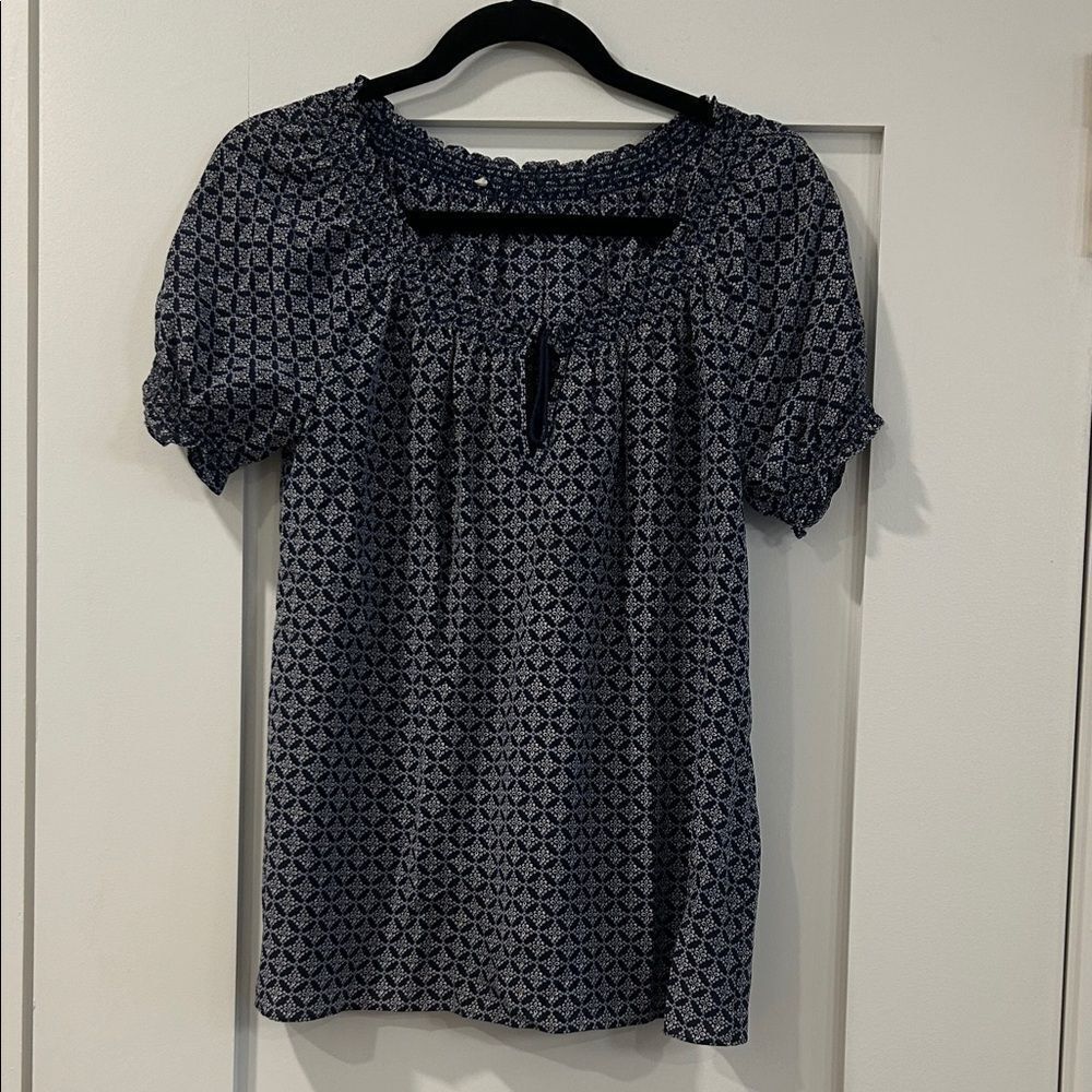 Joie Navy Blue Patterned Silk Women's Top, Size Small